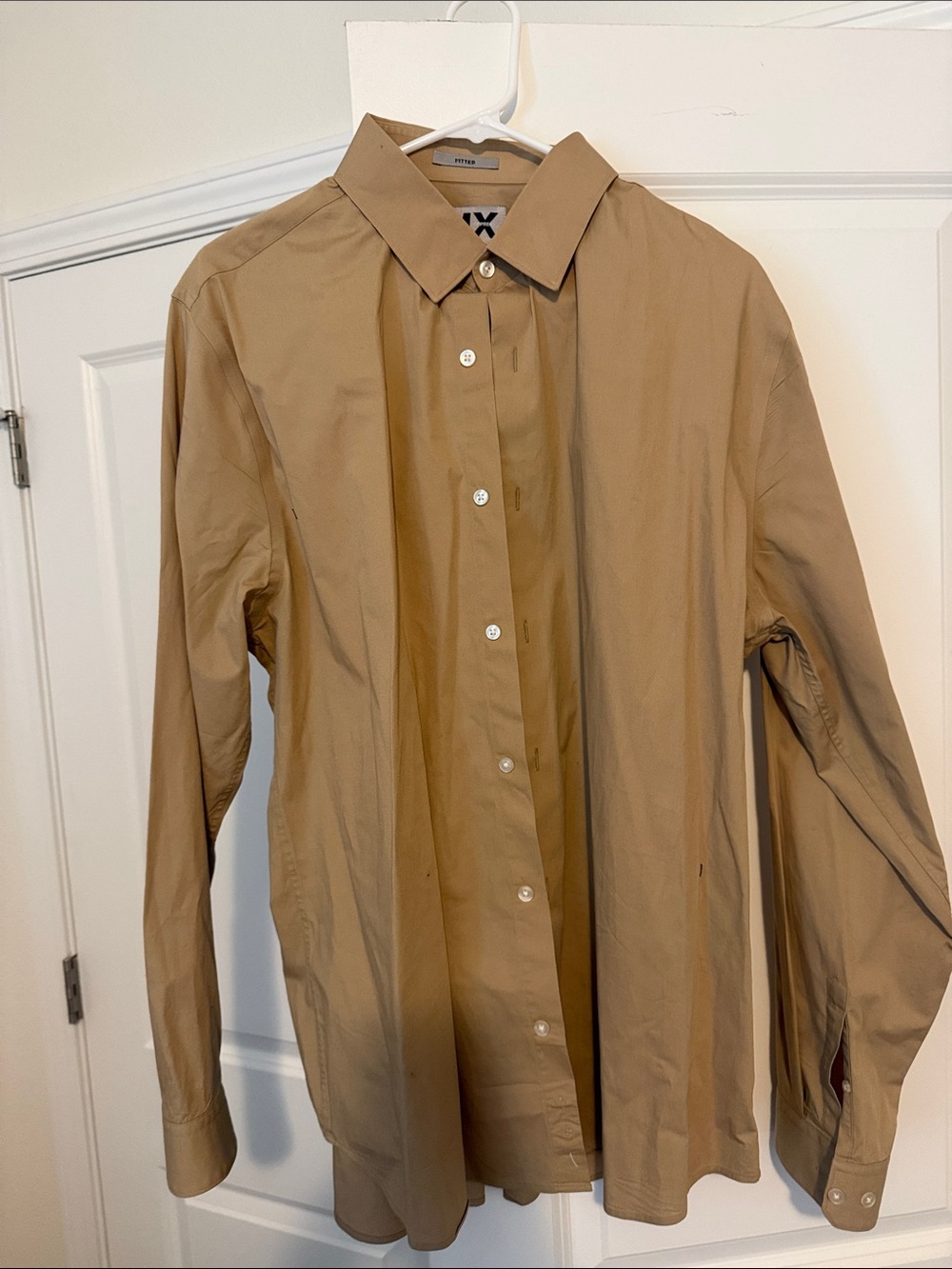 Express Men's Tan Button-Front Dress Shirt